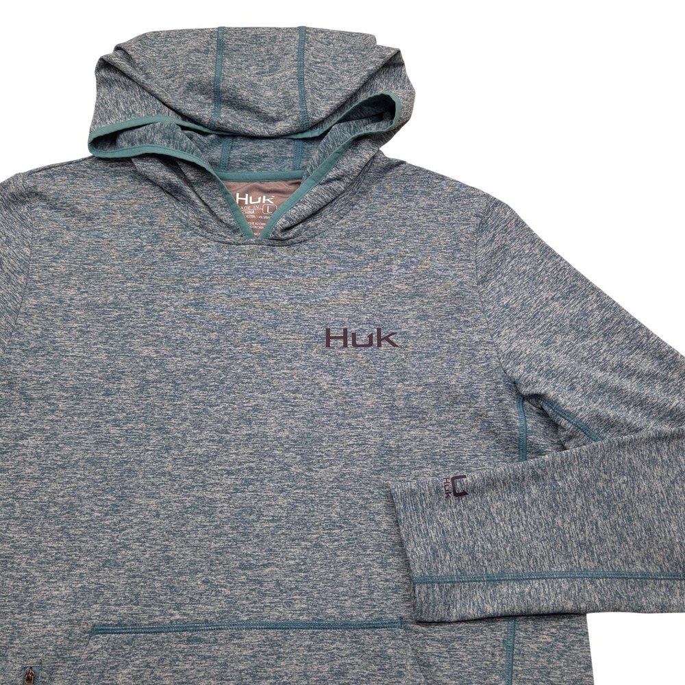 HUK H6130023 Womens Coldfront+ Hooded Sweatshirt Storm Blue Heather Large